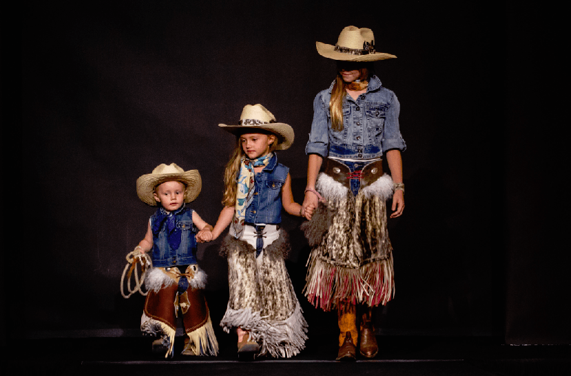 While offering much more than “cowboy couture,” the Western Design Exhibit + Sale fashion show does include fresh takes on a Wild West theme like these fun fringed kids’ chaps from Whoa Pony Chaps.