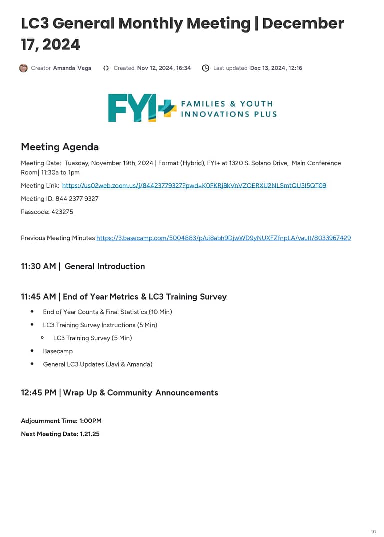 Lc3 general monthly meeting december 17, 2024