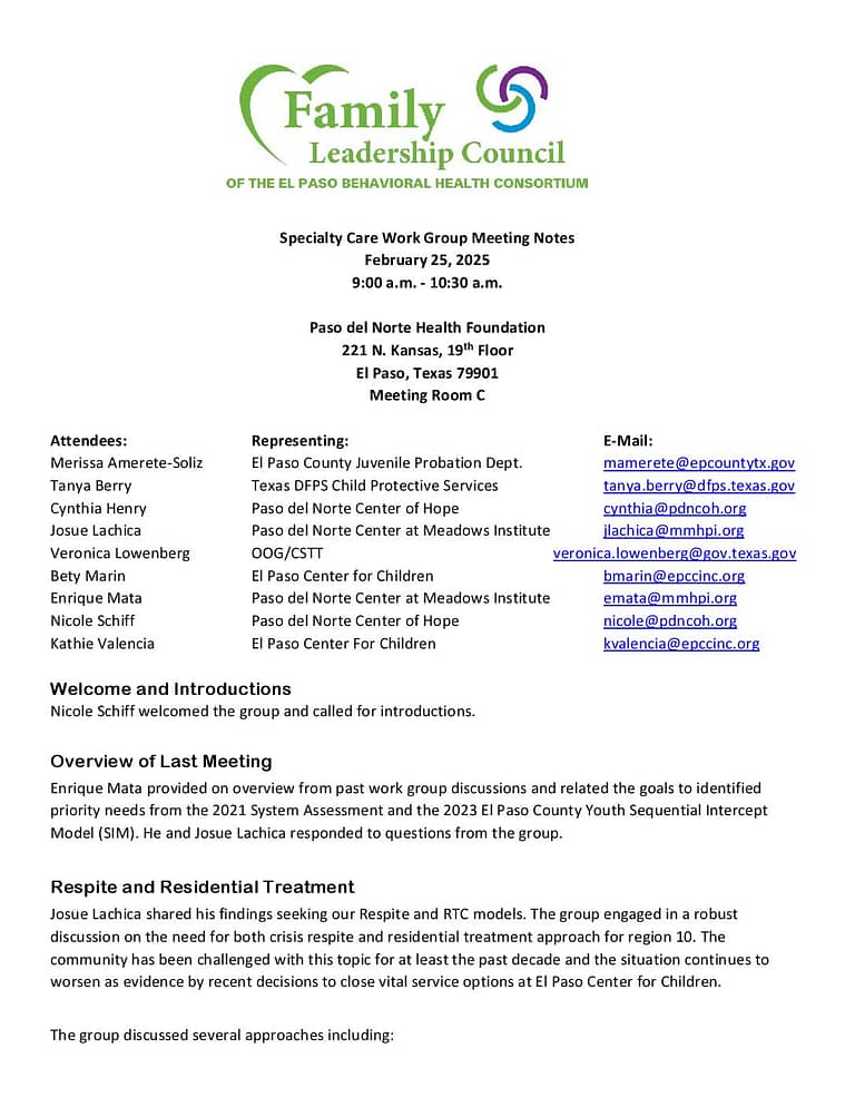 Specialty care wg meeting notes 2 25 2025 f