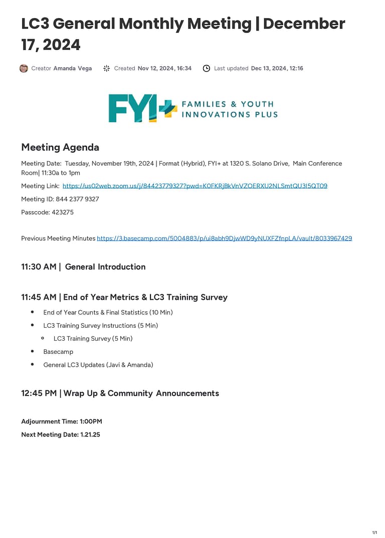 LC3 General Monthly Meeting December 17,