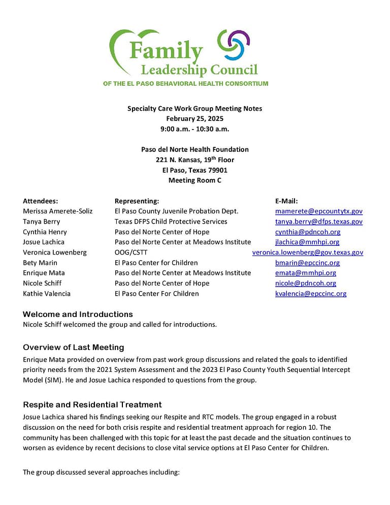 Specialty Care WG Meeting Notes 2 25 2025 F