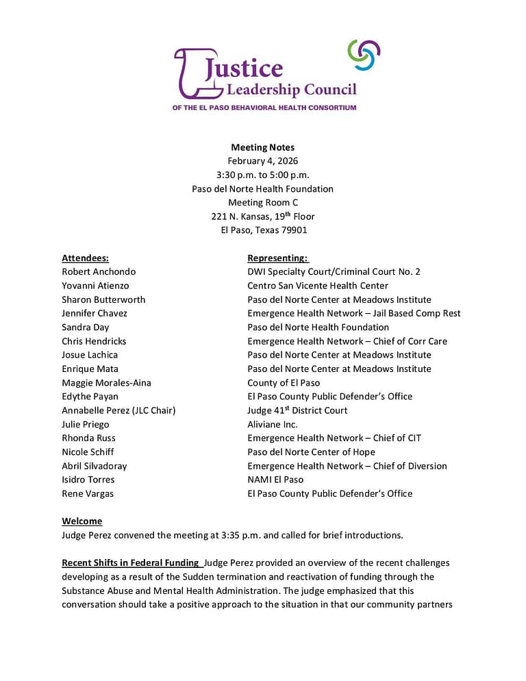Justice Leadership Council 2 5 2026 Meeting Notes FS