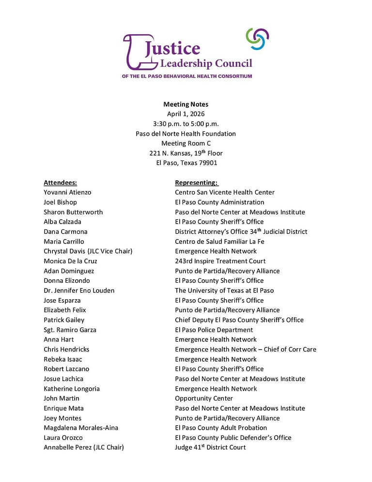 Justice Leadership Council 4 1 2026 Meeting Notes FS
