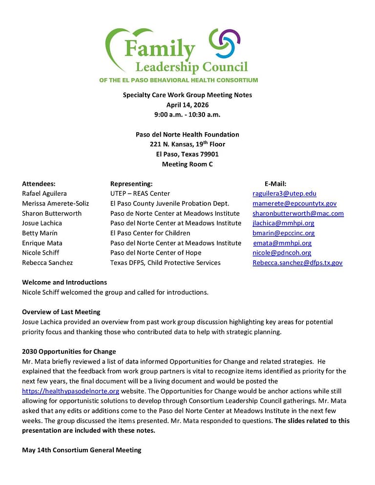 Specialty Care Meeting Notes April 14 2026 FS