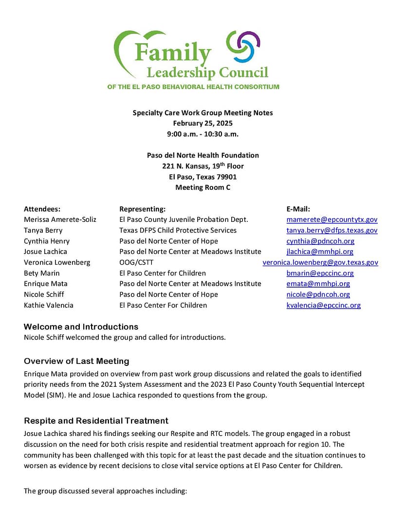 Specialty Care WG Meeting Notes 2 25 2025 F