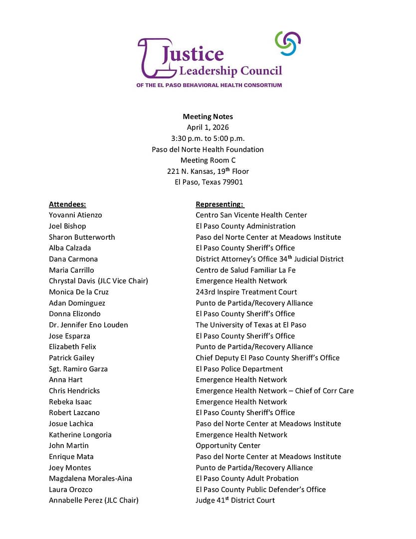 Justice Leadership Council 4 1 2026 Meeting Notes FS