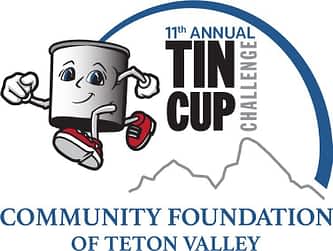 Teton Valley Non-Profits, Logo for the 11th Annual Tin Cup Challenge by the Community Foundation of Teton Valley, featuring a cheerful tin cup character with arms and legs, representing the spirit of charitable giving. This event underlines the Foundation's dedication to supporting non-profits and local businesses in Teton Valley through generous contributions, fostering a collaborative community atmosphere and ensuring vital resources are distributed to organizations that make a positive impact locally. The Tin Cup Challenge & Run is the CFTV annual giving event day.