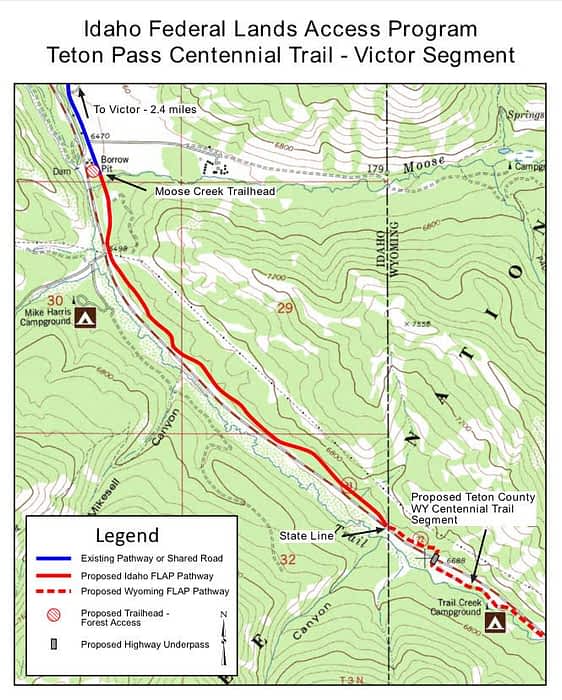 Teton Valley Non-Profits, A map detailing the Idaho Federal Lands Access Program's Teton Pass Centennial Trail - Victor Segment, features pathways, proposals, and trailheads. This initiative underscores how the Community Foundation of Teton Valley supports local non-profits and businesses through charitable giving. By funding such projects, the foundation strengthens community infrastructure and promotes outdoor recreation opportunities that benefit residents and visitors alike. The Tin Cup Challenge & Run is the CFTV annual giving event day.