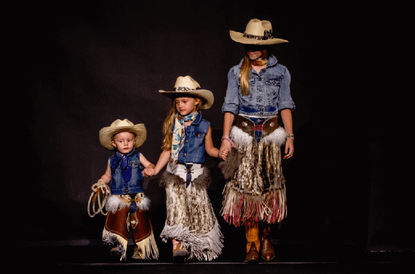 While offering much more than “cowboy couture,” the Western Design Exhibit + Sale fashion show does include fresh takes on a Wild West theme like these fun fringed kids’ chaps from Whoa Pony Chaps.