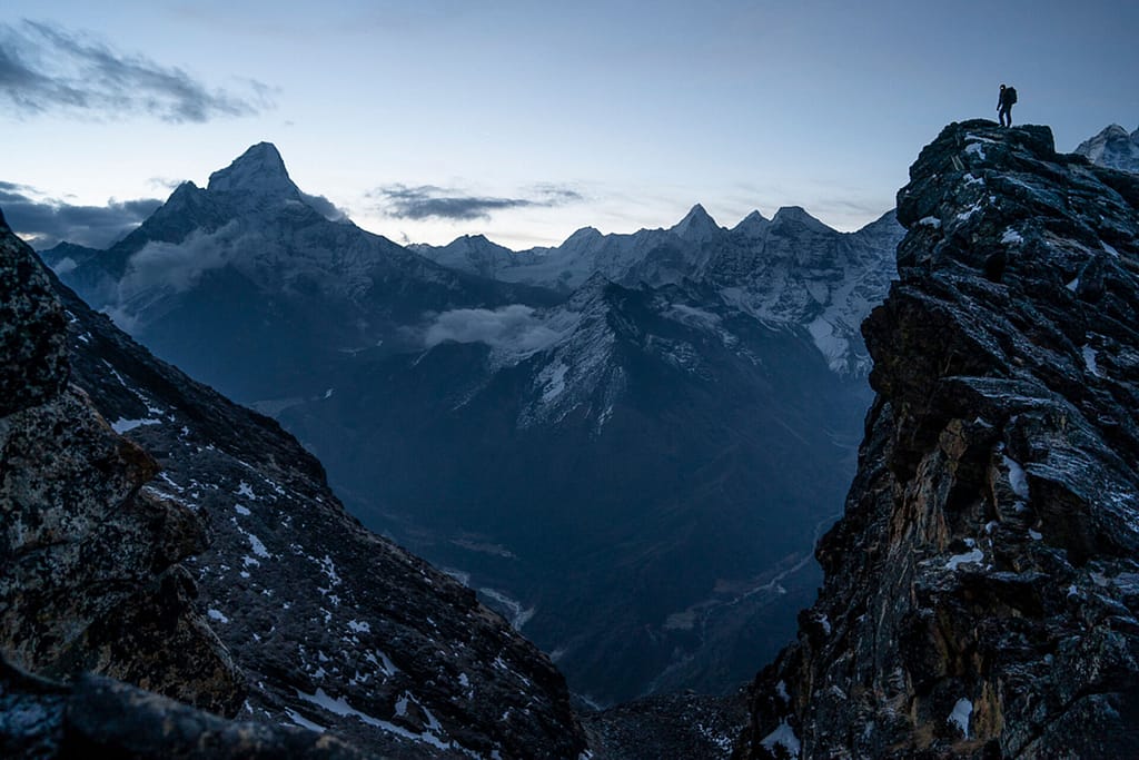 Blue hour over a Himalayan valley